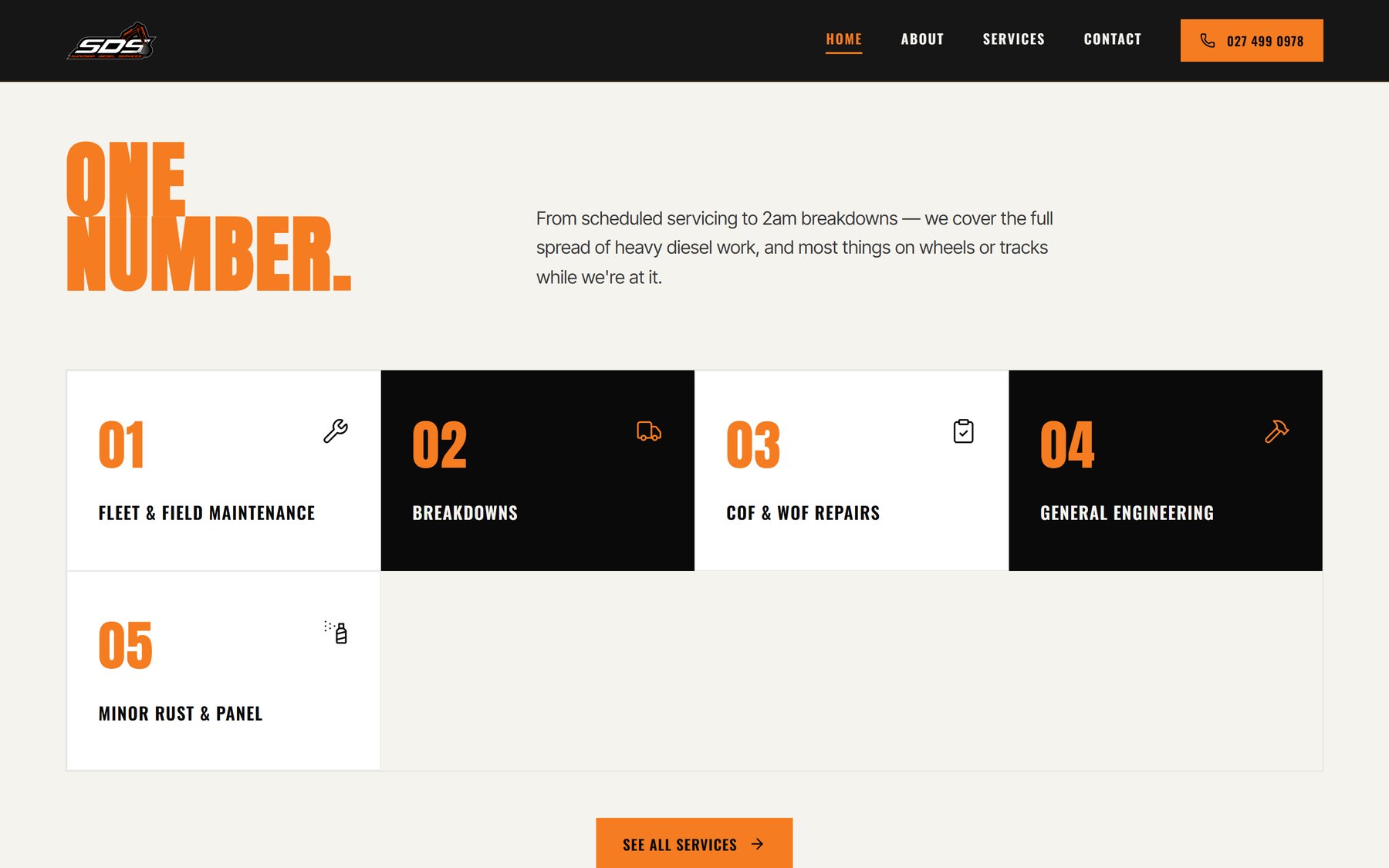 The services grid on the Superior Diesel Services site